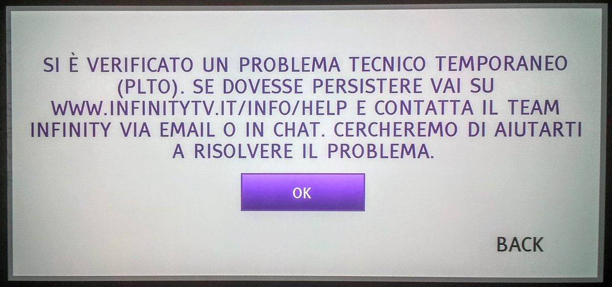 Errore App Infinity (PLTO)