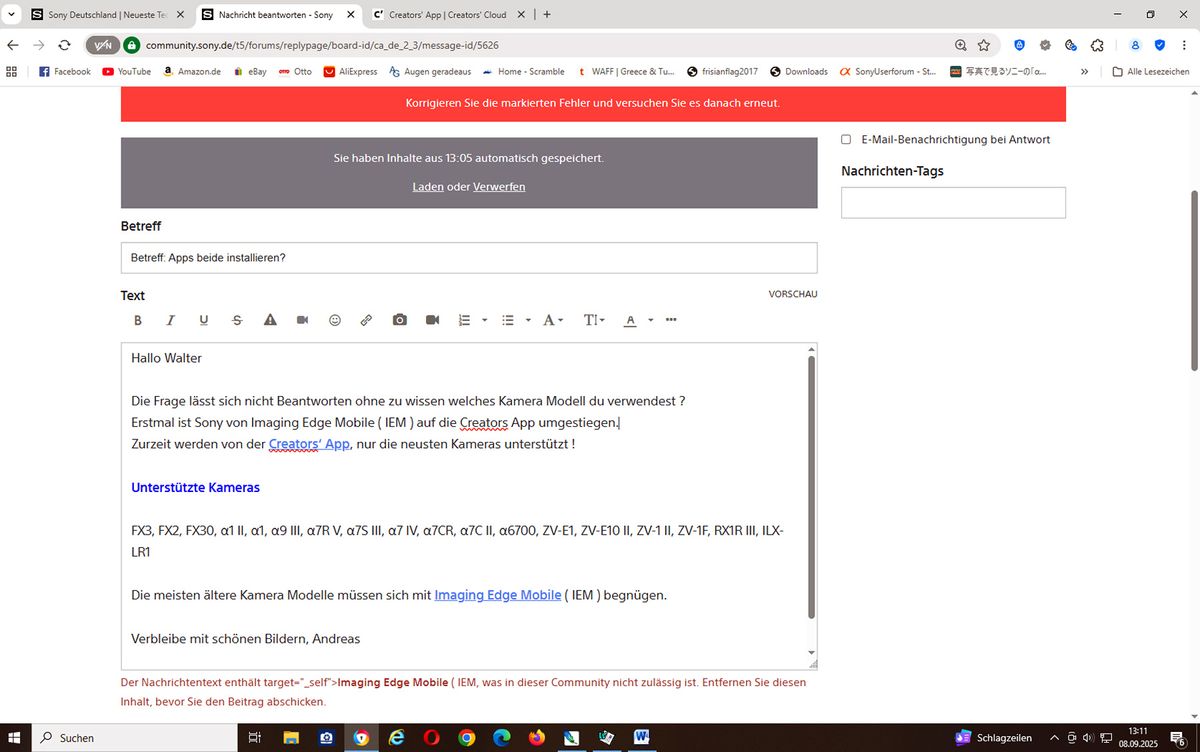 Mit dem durch Künstliche Intelligenz gestützten Forum Softwaren, wird die Verwendung von Sony Produkt  Namen, in diesen Beitrag eingeschränkt !